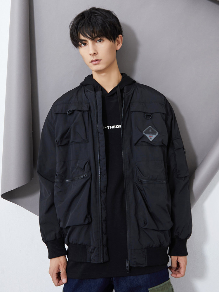 美特斯邦威夹克黑色2020新款棉服 美特斯邦威四禧棉衣