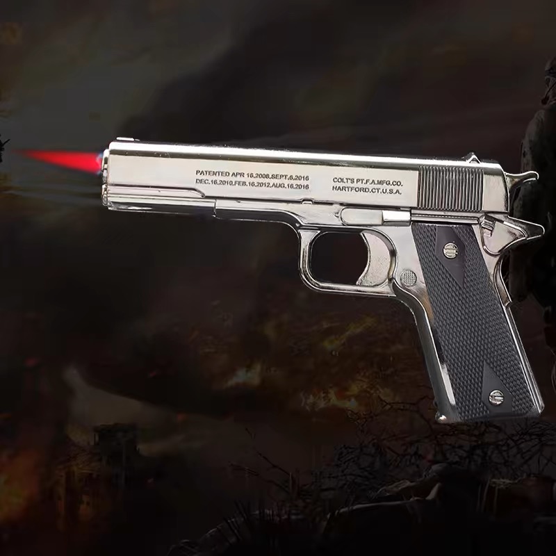 创意1911充气防风枪型打火机全金属加重大火力个性影视道具1:5-图2