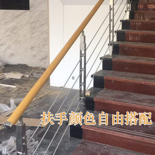 楼梯扶手阳台护栏别墅阁楼复式旋转楼梯实木现代简约不锈钢立柱 - 图0
