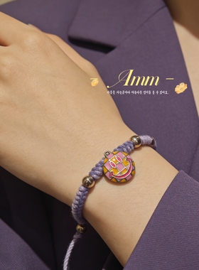 手工原创藏式编绳纯银笑脸手链2026新款高级感国风个性手链紫色