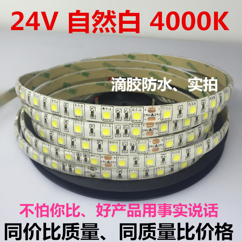 12V/24V自然光LED灯带5050三晶超高亮防水色温4000K中性光自然白 - 图0