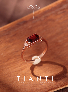TIANTI正品天然红石榴石纯银戒指