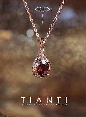 正品天然石榴石水滴形吊坠锁骨链