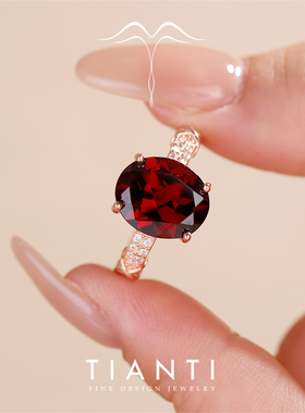 8克拉天然石榴石戒指复古高级感