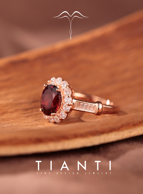 天然石榴石戒指纯银复古欧美风