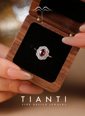 正品天然石榴石戒指欧美复古风