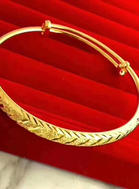 越南沙金手镯小众年轻款光面细扁形推拉金包银镯子送妈妈