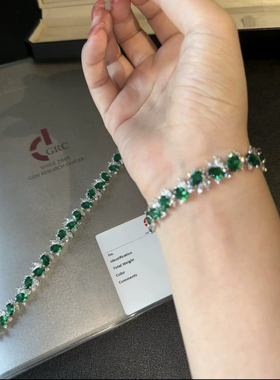 设计师18ct培育祖母绿手链大气高级显白通透925银沃顿瀟艺珠宝