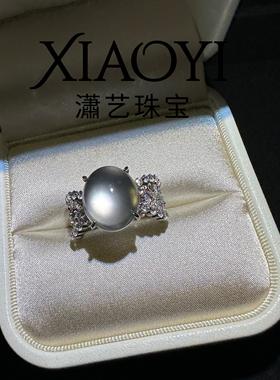 露珠光玻璃种小钢蛋戒指高级大气夜明珠水沫玉925银镀金