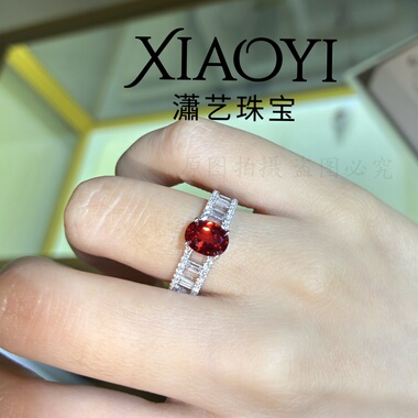 1.5克拉实验室培育帕帕拉恰色戒指气质精T方钻甜蓝红925银