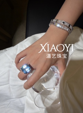深海招$金蟾定制30ct魔鬼蓝海蓝宝【培育】尖晶重工豪镶925银