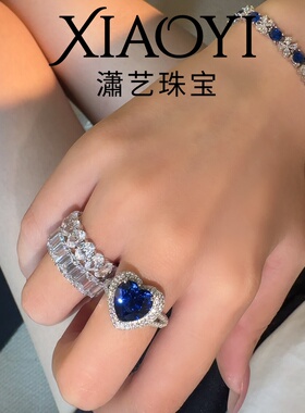 海洋之心培育4c t蓝宝皇家蓝戒指 时尚高贵大气925银镀金