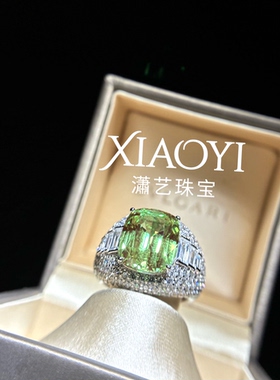 高定定制薄荷绿培育11.8ct戒指Trombino重工925银镀厚金