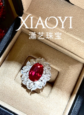 神仙姐姐盛世嫣红6.8ct鸽血红宝戒指豪华大气925银镀18k