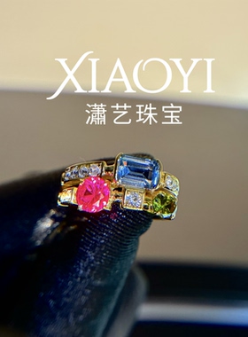 宝家复古老钱风培育红宝石白蓝宝戒指个性豪镶925银镀厚金