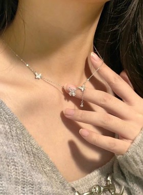 999纯银流苏蝴蝶项链女生轻奢小