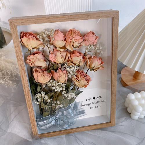 干花相框成品玫瑰蔷薇diy立体植物标本复古装饰摆设装饰画礼物 - 图2