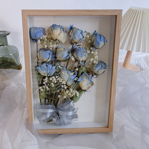 干花相框成品玫瑰蔷薇diy立体植物标本复古装饰摆设装饰画礼物 - 图0