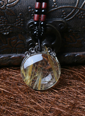 晶万顺钛晶金发晶吊坠平安无事挂坠天然水晶圆牌挂坠生日礼物