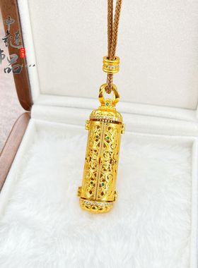 金店同款古法沙金镶钻开门见财神吊坠 新中式国潮风财神挂坠批发