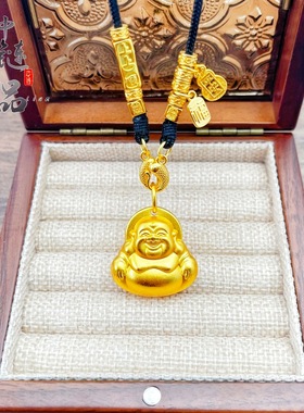 金店同款古法沙金大肚笑面佛公吊坠 铜镀金 实心弥勒佛挂坠批发