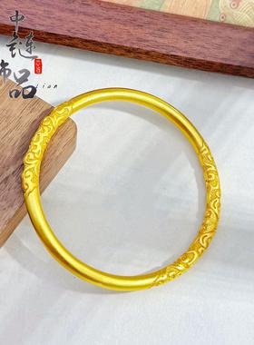 金店同款古法沙金精工卷草纹手镯