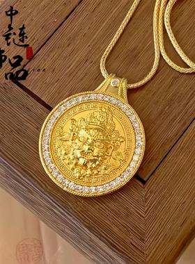 直播爆款古法沙金镶钻黄财神吊坠