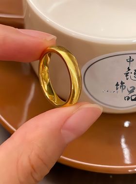 周古法镀金生大福亮金色猫眼戒指