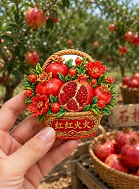 水果篮子石榴树脂浮雕磁吸冰箱贴丰收创意家居装饰品小礼品伴手礼
