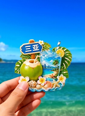 三亚树脂浮雕磁吸椰子冰箱贴海南海口文创旅游纪念品小礼品伴手礼
