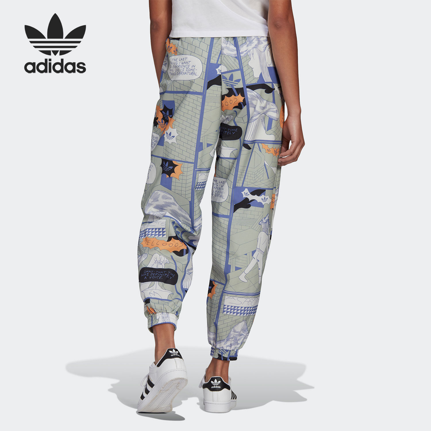 Adidas/阿迪达斯正品 三叶草PANTS女子运动印花收口长裤 GN4263 - 图0