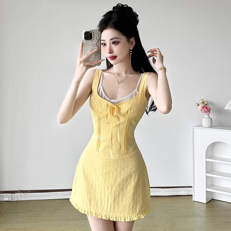 Amyway【甜心少女】纯欲法式复古辣妹系带撞色拼接鱼骨收腰吊带裙,淘宝优惠券,粉丝福利购,淘宝优惠卷