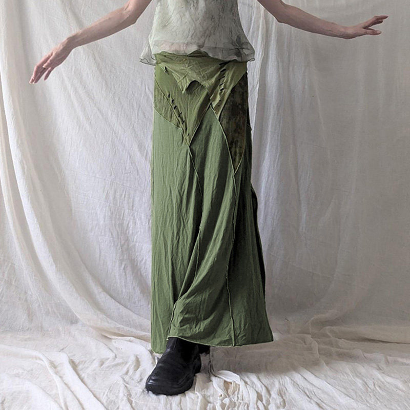 Amyway【绿野辣妹】古早复古风气质拼接长裙低腰显瘦包臀半身裙 - 图2