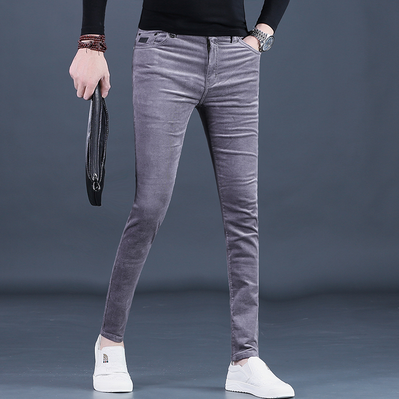 灯芯绒裤子男士休闲裤潮流修身小脚秋冬男装条绒长裤2025厚款男裤 - 图0