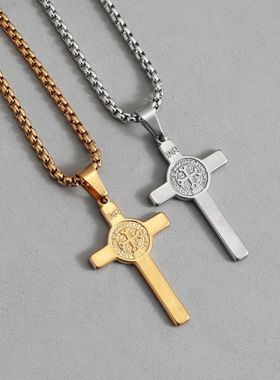 复古嘻哈十字架项链钛钢人像