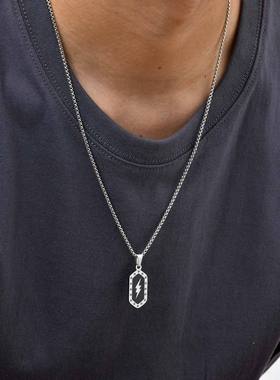 欧美黑色闪电纹六边形项链