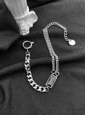 轻奢黑色方块ins冷淡风拼接手饰