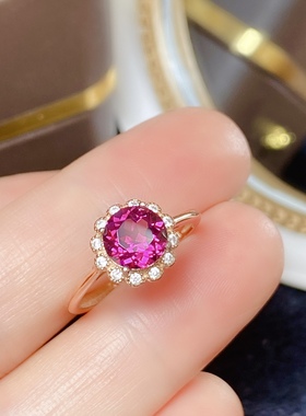 腾利7x7天然镁铝石榴石戒指s925银镶嵌鸽红色宝石女戒经典时尚