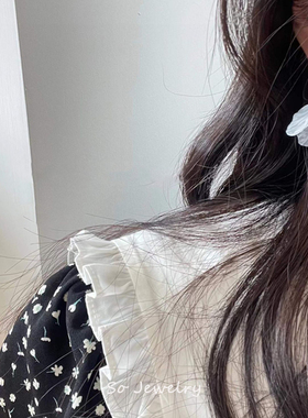 超仙甜美白色花瓣珍珠耳环耳夹女