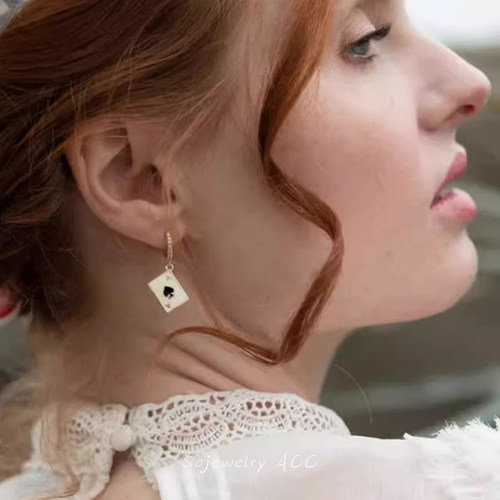 不对称ab款珐琅爱心扑克牌耳环925银针耳钉小众设计个性耳饰耳夹 - 图3