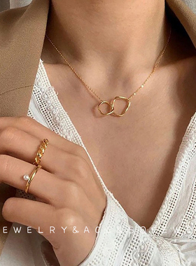 ins冷淡风极简不规则双圈项链女