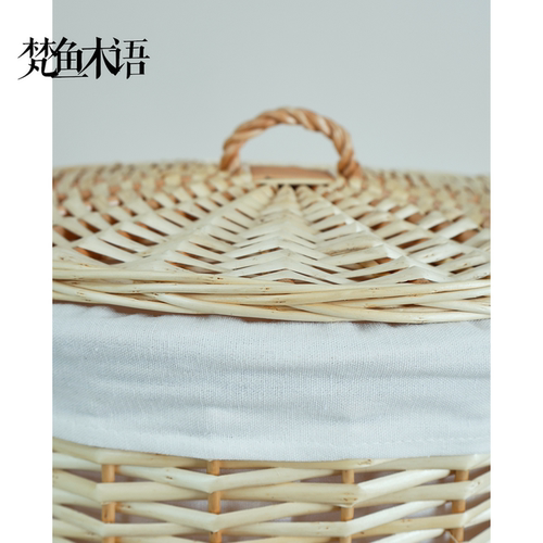 藤编脏衣服收纳筐编织篮子脏衣篮脏衣篓家用带盖ins风轻奢洗衣篮 - 图3