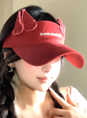可爱红色猫耳朵速干空顶帽女夏秋