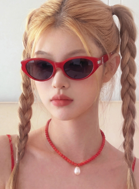 韩系个性复古猫眼红色墨镜女遮阳