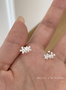 S999足银螺丝拧花朵耳钉女纯银养耳洞免摘高级感防过敏花花耳饰品