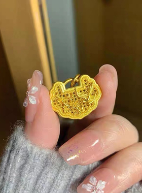 金店同款沙金假三金古法喜上眉梢吊坠项链女镂空长命锁包送女友