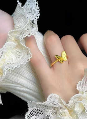 高货沙金花月佳期系列闪闪蝴蝶结戒指高级感仿真指环女结婚首饰