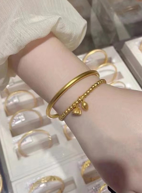 金店同款金色手镯女素面仿真古法素圈沙金手镯五金结婚三金首饰