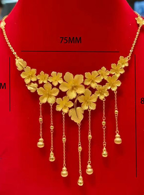 金店同款沙金仿真古法金色繁花似锦项链女新中式结婚三金五金首饰