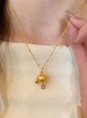 金店同款沙金仿真拉丝镶钻铃兰花金色吊坠项链新中式锁骨链三五金